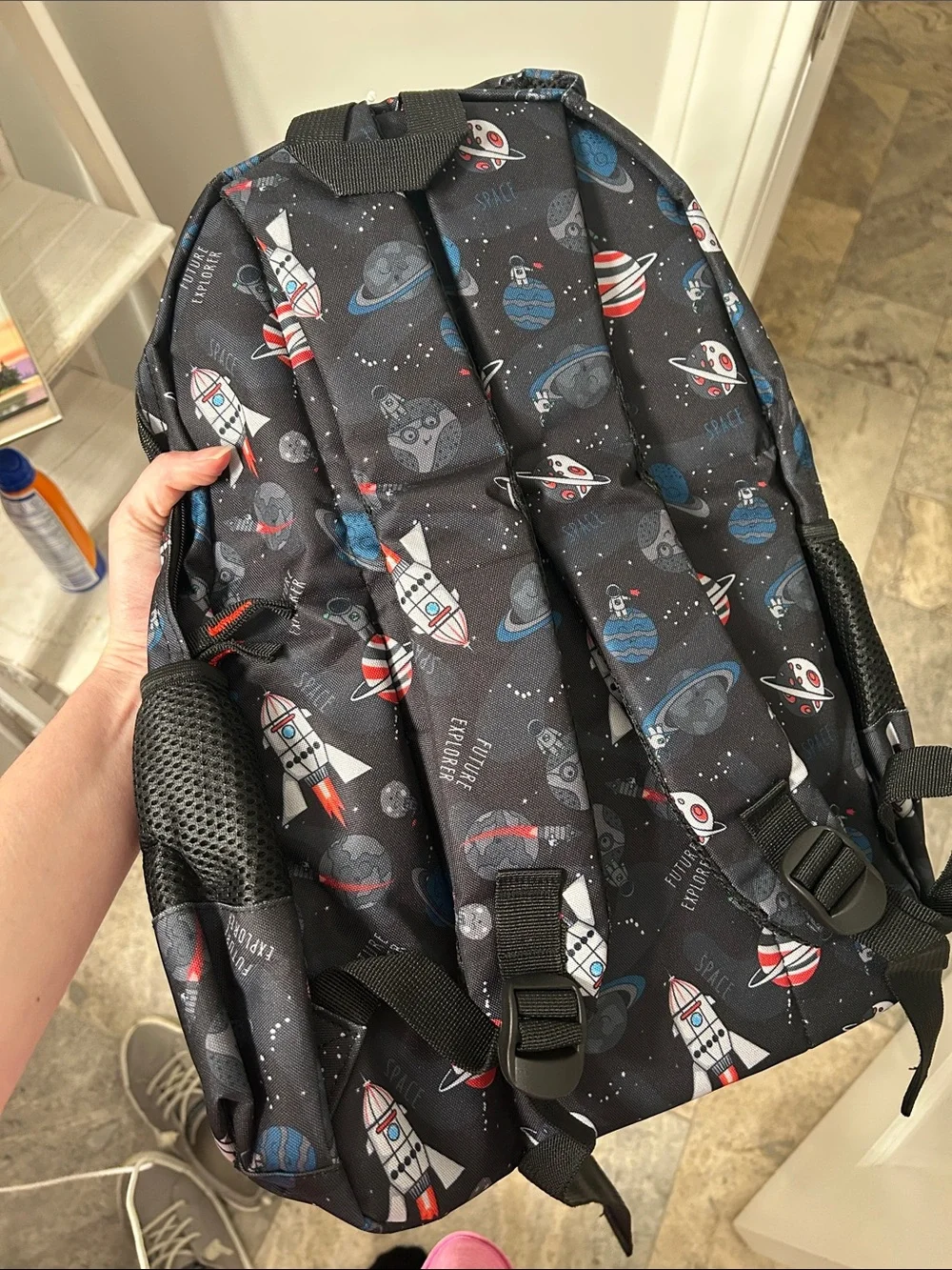 Black Space-Print Backpack